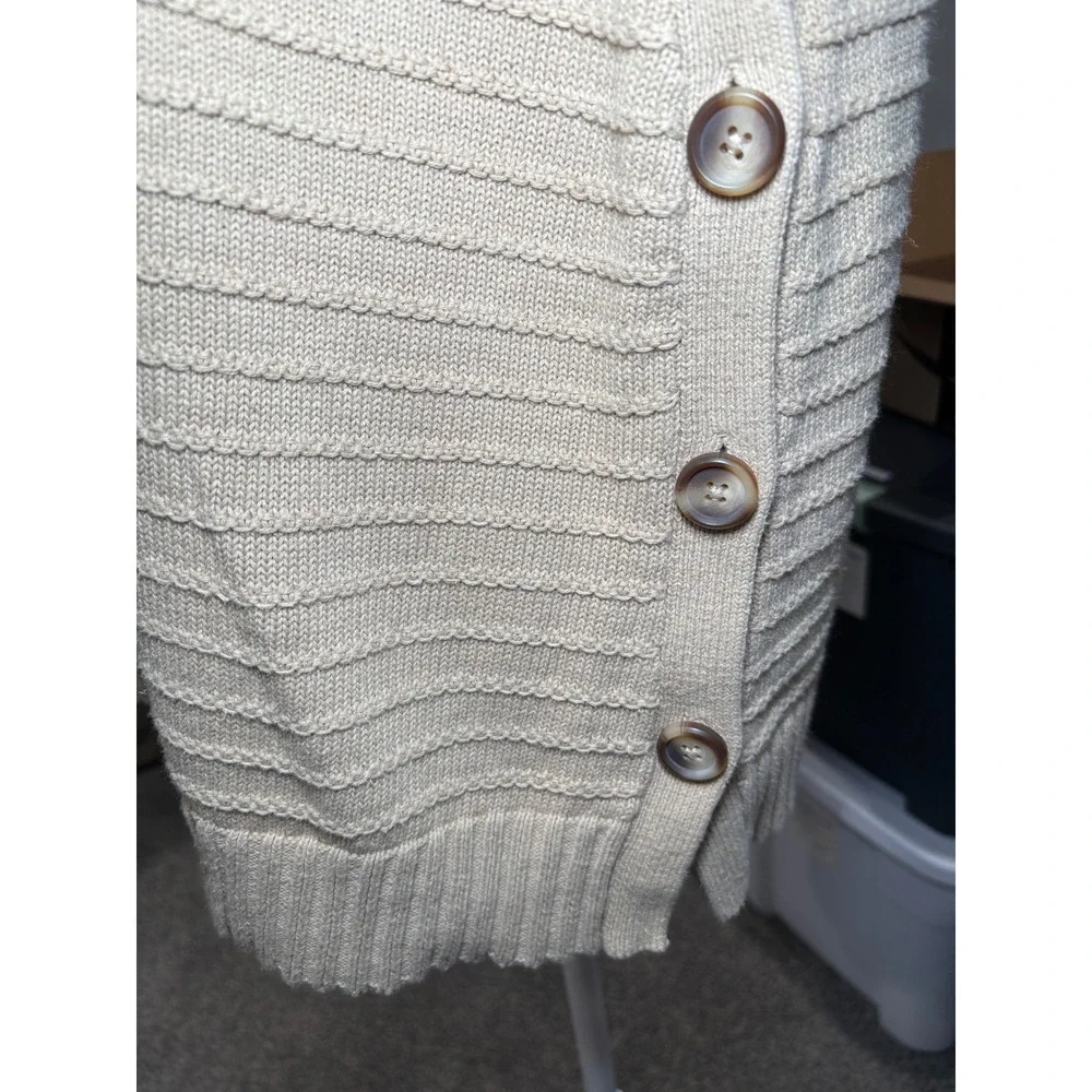 Chico's Beige Taupe Cotton Linen Sweater Vest 3‎ XL Side Button Layers Preppy